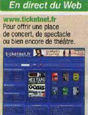 page du site ticket.net: réservation de places de théatre, cinéma ou concerts.